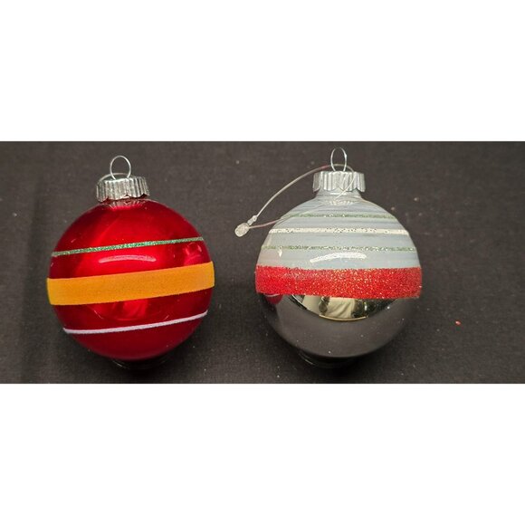Christopher Radko Shiny Brite Vintage Style Flocked Striped Christmas Ornaments - Picture 1 of 4